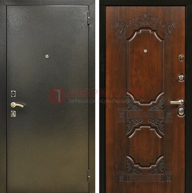 Входная дверь Темное серебро с порошковым покрытием и МДФ с узором ДП-293
